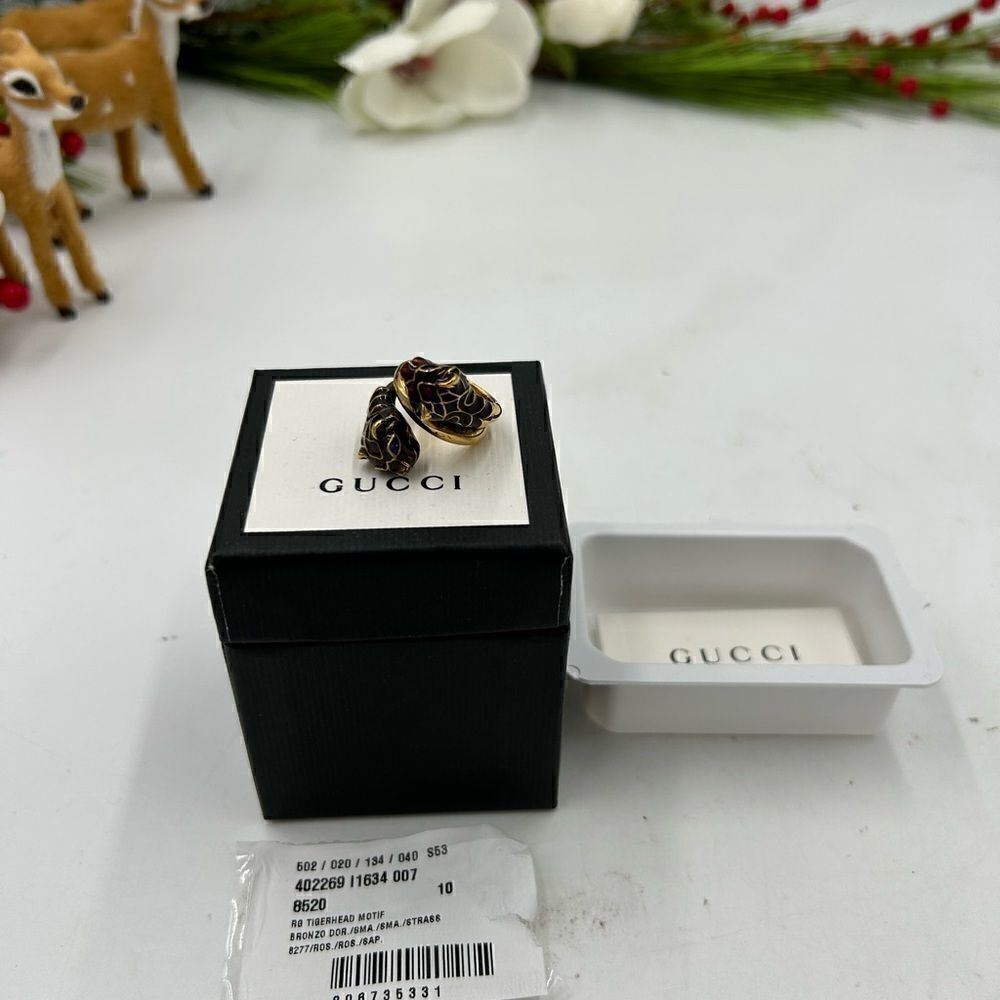 Women’s Gucci gold tone  tiger head motif ring size 5 made in Italy - Picture 2 of 8